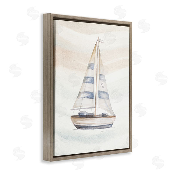 Stupell Industries Patricia Pinto | Nautical Sailboat Drifting Pale Abstract Ocean Waves Wall Art