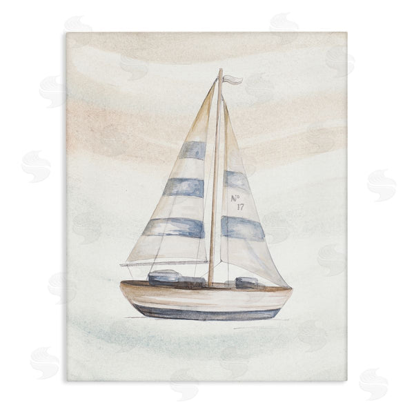 stupell industries Patricia Pinto | Nautical Sailboat Drifting Pale Abstract Ocean Waves Wall Art