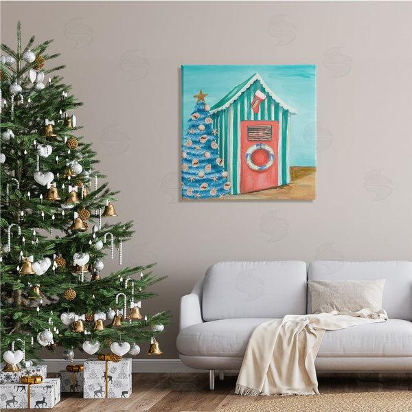 Stupell Industries Patricia Pinto | Nautical Shell Blue Christmas Tree Striped Beach Tent Wall Art