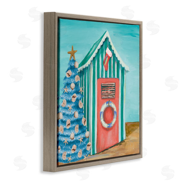 Stupell Industries Patricia Pinto | Nautical Shell Blue Christmas Tree Striped Beach Tent Wall Art