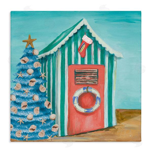 stupell industries Patricia Pinto | Nautical Shell Blue Christmas Tree Striped Beach Tent Wall Art