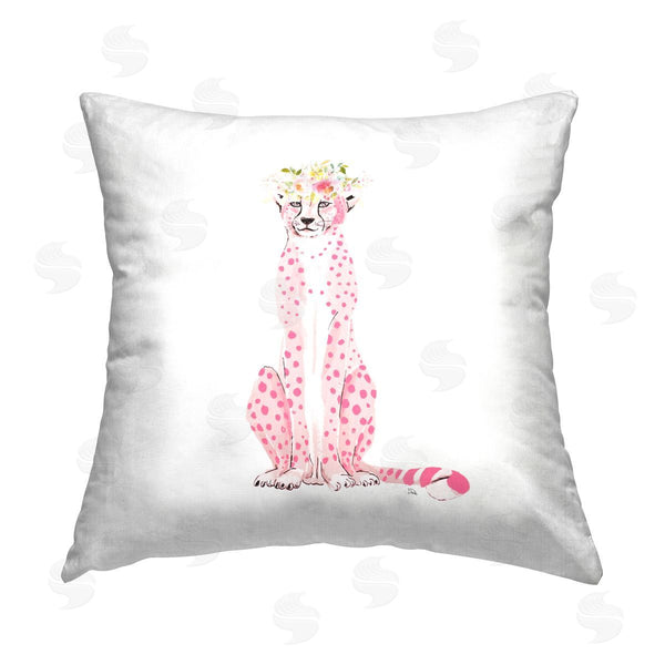 stupell industries Patricia Pinto | Pink Cheetah Floral Crown Printed Throw Pillow
