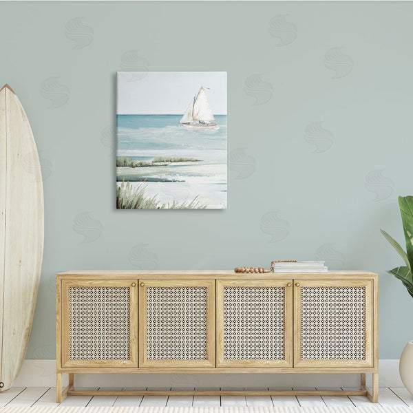 Stupell Industries Patricia Pinto | Sailing The Bay Soft Traditional Grassy Nautical Landscape Wall Art
