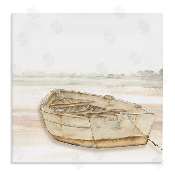 stupell industries Patricia Pinto | Sand Dollar Logged Rowboat Ready to Sail Horizon Wall Art