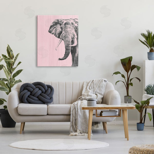 Stupell Industries Patricia Pinto | Simple Elephant Large Tusked Safari Animal Rustic Pink Wall Art