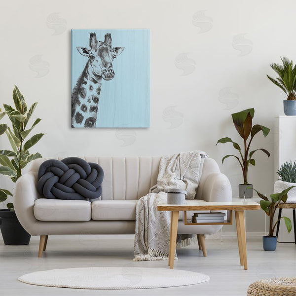 Stupell Industries Patricia Pinto | Simple Giraffe Portrait Rustic Blue Patterned Safari Animal Wall Art