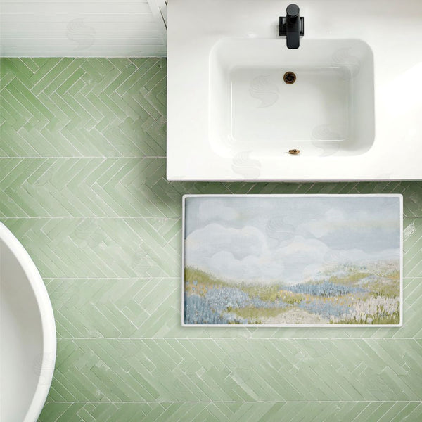 Stupell Industries Patricia Pinto | Subtle Blue Floral Meadow Plush Bath Mat