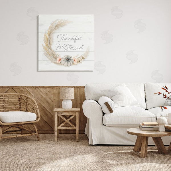 Stupell Industries Patricia Pinto | Thankful & Blessed Tender Autumnal Phrase Wreath Wall Art