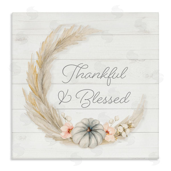 stupell industries Patricia Pinto | Thankful & Blessed Tender Autumnal Phrase Wreath Wall Art