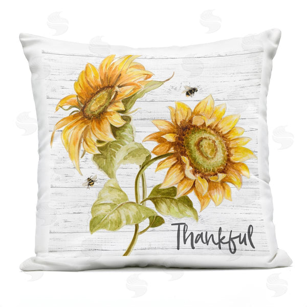 Stupell Industries Patricia Pinto | Thankful Text Country Sunflowers Bumble Bees Printed Throw Pillow