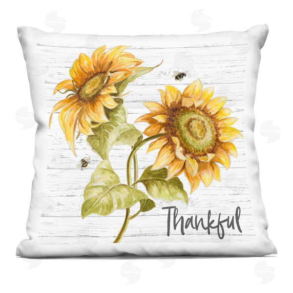 stupell industries Patricia Pinto | Thankful Text Country Sunflowers Bumble Bees Printed Throw Pillow