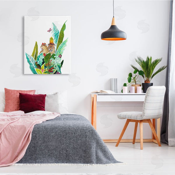Stupell Industries Patricia Pinto | Tropical Jungle Cats Behind Abstract Pattern Palms Butterfly Wall Art
