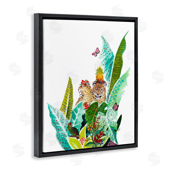Stupell Industries Patricia Pinto | Tropical Jungle Cats Behind Abstract Pattern Palms Butterfly Wall Art