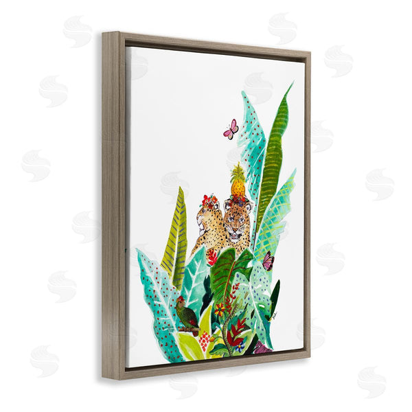 Stupell Industries Patricia Pinto | Tropical Jungle Cats Behind Abstract Pattern Palms Butterfly Wall Art