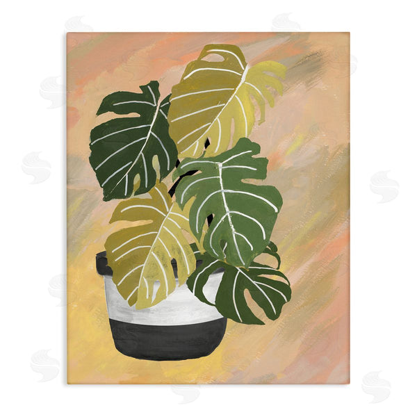 stupell industries Patricia Pinto | Unique Leaf Plant Tropical Monstera Over Abstract Wall Art