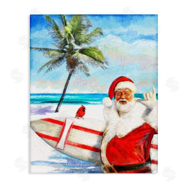 stupell industries Patrick Reid Obrien | Surfing Santa at Beach