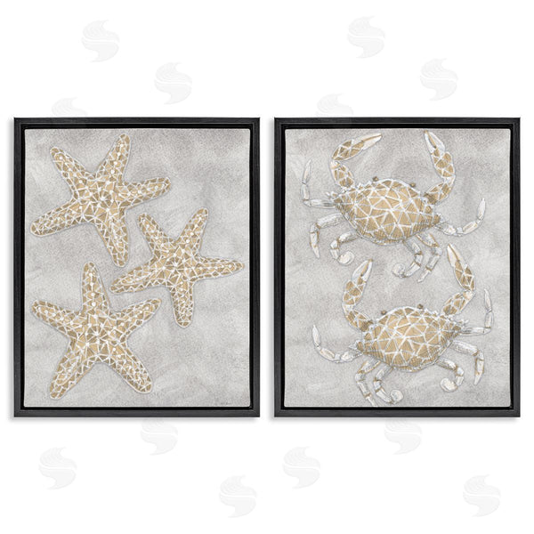 Stupell Industries Patti Bishop | Grey Starfish & Crab Drawing Wall Art