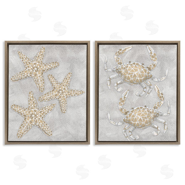 Stupell Industries Patti Bishop | Grey Starfish & Crab Drawing Wall Art