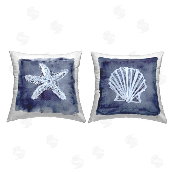 stupell industries Patti Bishop | Sea Life on Indigo Printed Throw Pillow Set