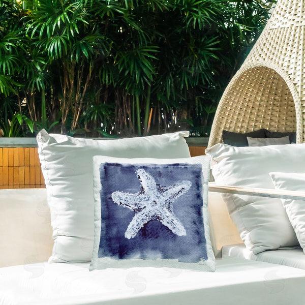 Stupell Industries Patti Bishop | Starfish Blue Impression Printed Throw Pillow
