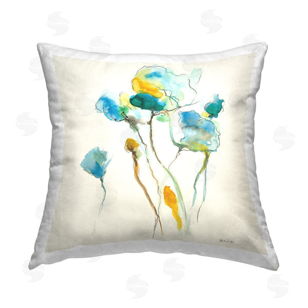 stupell industries Patti Mann | Blue Abstract Flower Sprigs Printed Throw Pillow