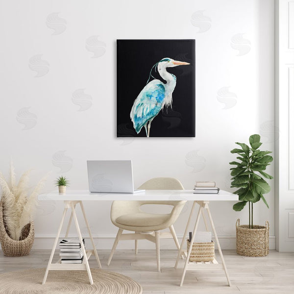 Stupell Industries Patti Mann | Blue Heron Pattern Winged Bird Over Black Wall Art