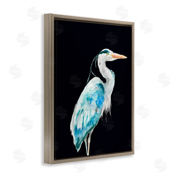 Stupell Industries Patti Mann | Blue Heron Pattern Winged Bird Over Black Wall Art