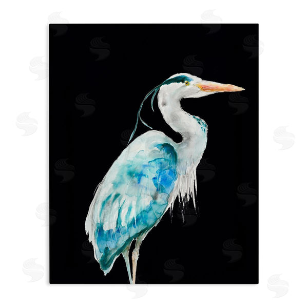 stupell industries Patti Mann | Blue Heron Pattern Winged Bird over Black Wall Art