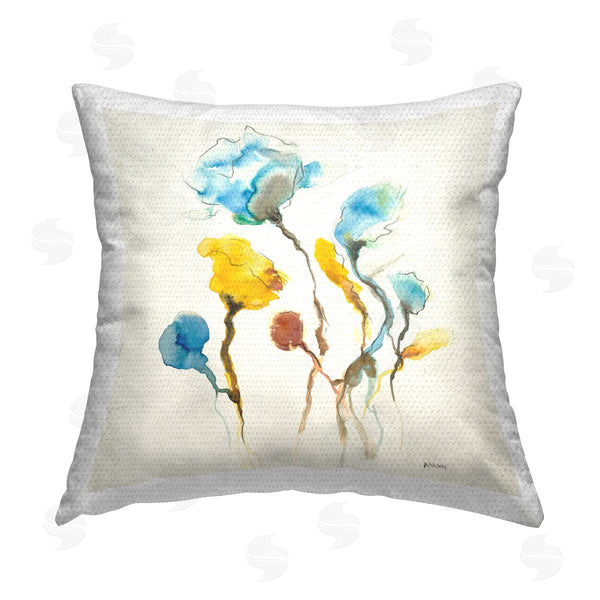Stupell Industries Patti Mann | Blue & Yellow Rose Sprigs Printed Throw Pillow