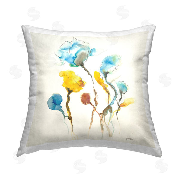 stupell industries Patti Mann | Blue & Yellow Rose Sprigs Printed Throw Pillow