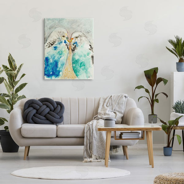 Stupell Industries Patti Mann | Pair Blue Parakeets Birds Dotted Watercolor Detail Wall Art