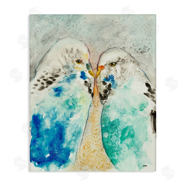 stupell industries Patti Mann | Pair Blue Parakeets Birds Dotted Watercolor Detail Wall Art
