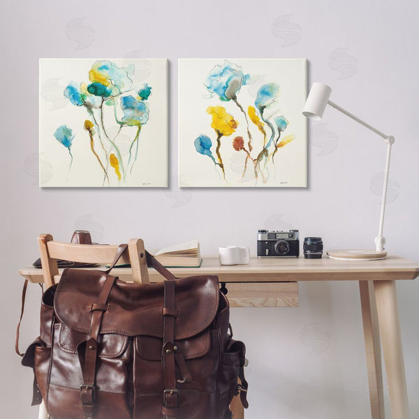 Stupell Industries Patti Mann | Watercolor Teal & Yellow Flowers Wall Art