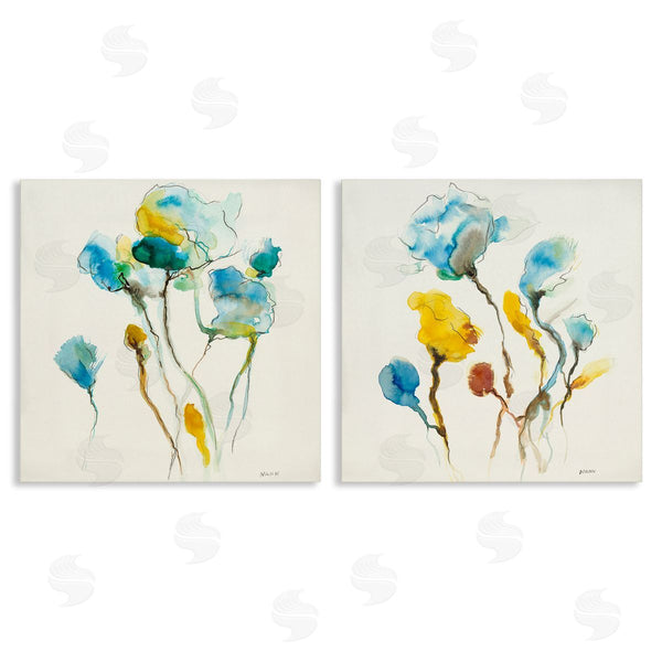 stupell industries Patti Mann | Watercolor Teal & Yellow Flowers Wall Art