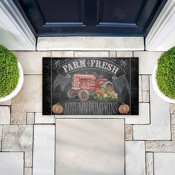 Stupell Industries Paul Brent | Autumn Tractor Chalkboard Pumpkins Non-Woven Door Mat