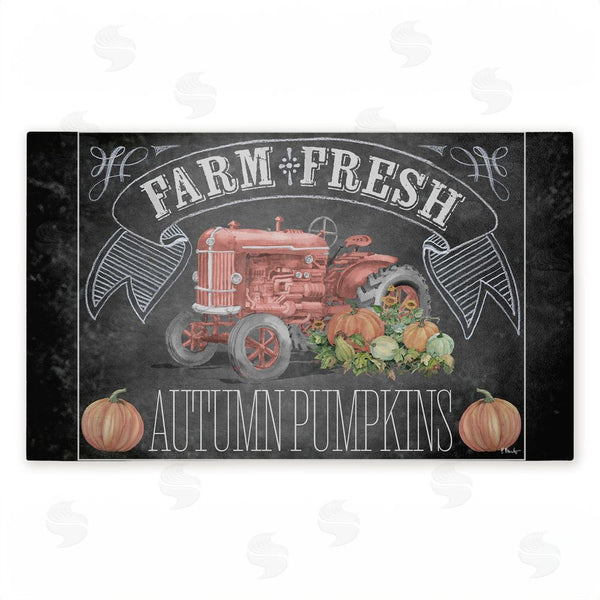 stupell industries Paul Brent | Autumn Tractor Chalkboard Pumpkins Non-Woven Door Mat