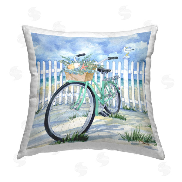 stupell industries Paul Brent | Bike on Floral Beach Printed Throw Pillow