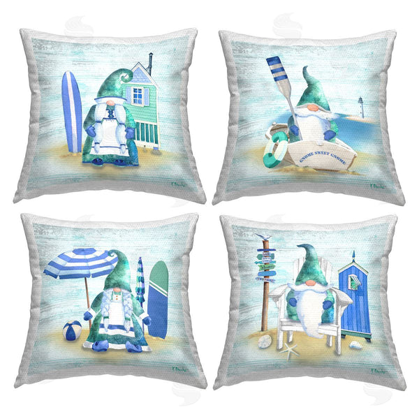 Stupell Industries Paul Brent | Blue Coastal Gnome Nautical Beach Activities Printed Throw Pillow Set