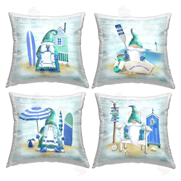 stupell industries Paul Brent | Blue Coastal Gnome Nautical Beach Activities Printed Throw Pillow Set