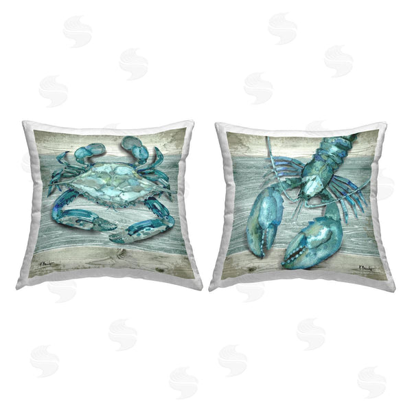 stupell industries Paul Brent | Blue Crab Lobster Marine Sea Life Printed Throw Pillow Set