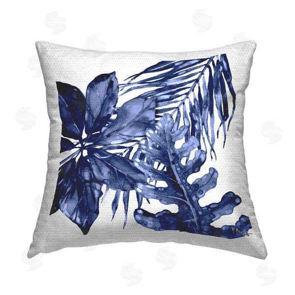 Stupell Industries Paul Brent | Blue Hued Plant Leaves Printed Throw Pillow