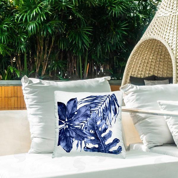Stupell Industries Paul Brent | Blue Hued Plant Leaves Printed Throw Pillow