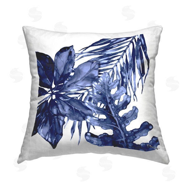 stupell industries Paul Brent | Blue Hued Plant Leaves Printed Throw Pillow