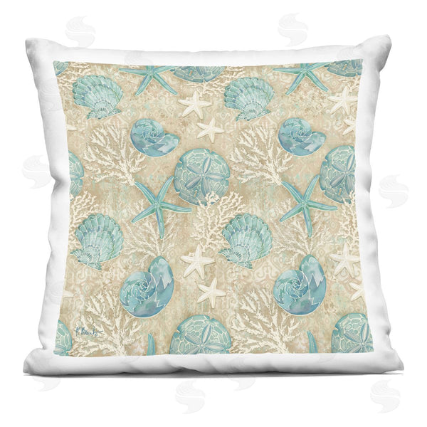stupell industries Paul Brent | Blue Seashells Coral Pattern Printed Throw Pillow