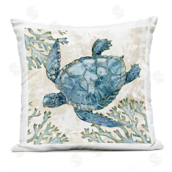Stupell Industries Paul Brent | Blue Swimming Sea Turtle Coral Outline Printed Throw Pillow