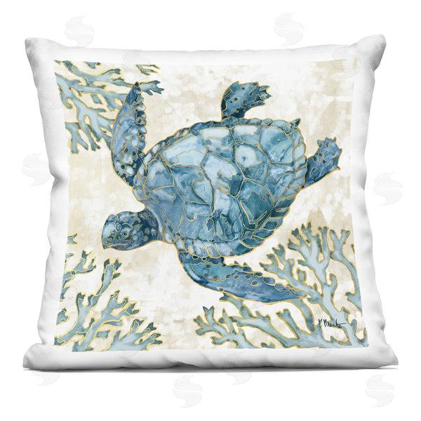 stupell industries Paul Brent | Blue Swimming Sea Turtle Coral Outline Printed Throw Pillow