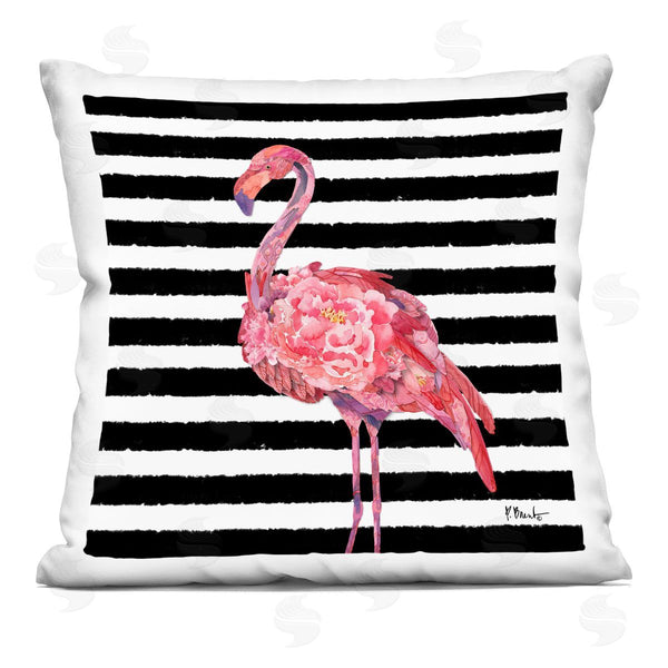 stupell industries Paul Brent | Bold Flamingo Flower Stripes Printed Throw Pillow