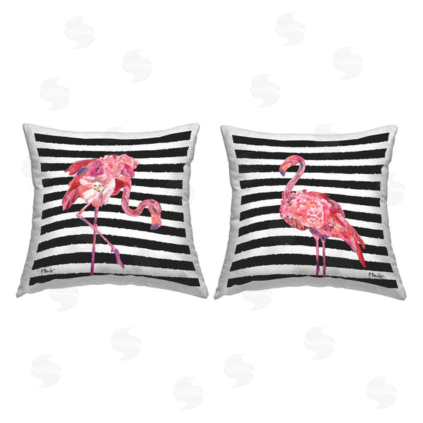 Stupell Industries Paul Brent | Bold Striped Tropical Flamingos Printed Throw Pillow Set