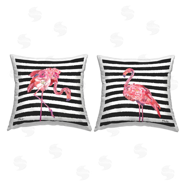 stupell industries Paul Brent | Bold Striped Tropical Flamingos Printed Throw Pillow Set