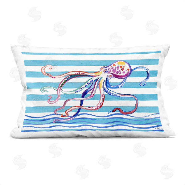 stupell industries Paul Brent | Brushed Octopus on Stripes Printed Throw Pillow